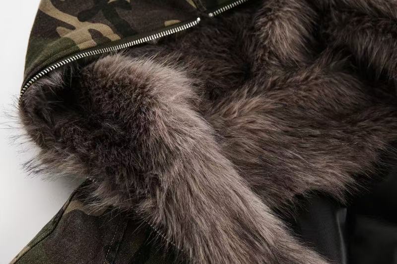 Vintage Camo Fur Collar Hooded Jacket - OMYGOODS