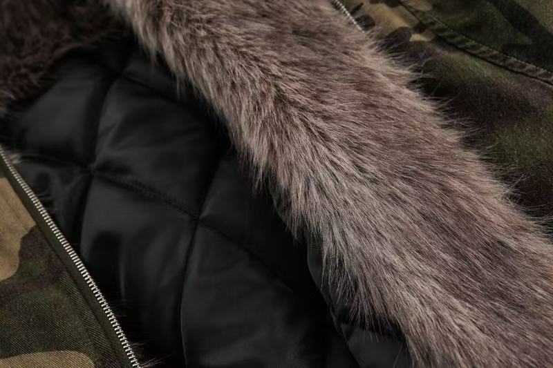 Vintage Camo Fur Collar Hooded Jacket - OMYGOODS