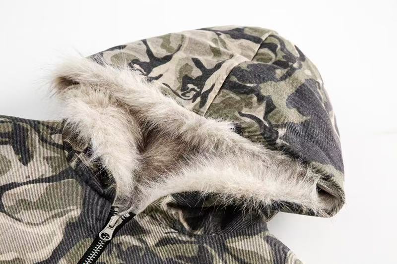 Vintage Camo Fur Collar Hooded Jacket - OMYGOODS