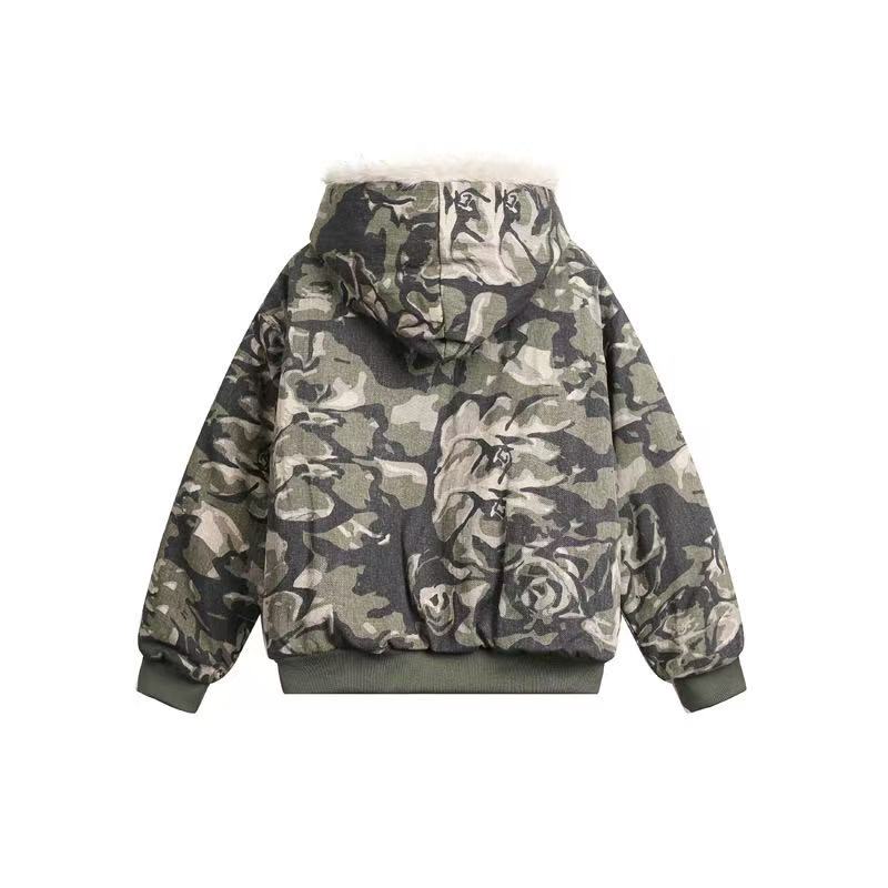Vintage Camo Fur Collar Hooded Jacket - OMYGOODS