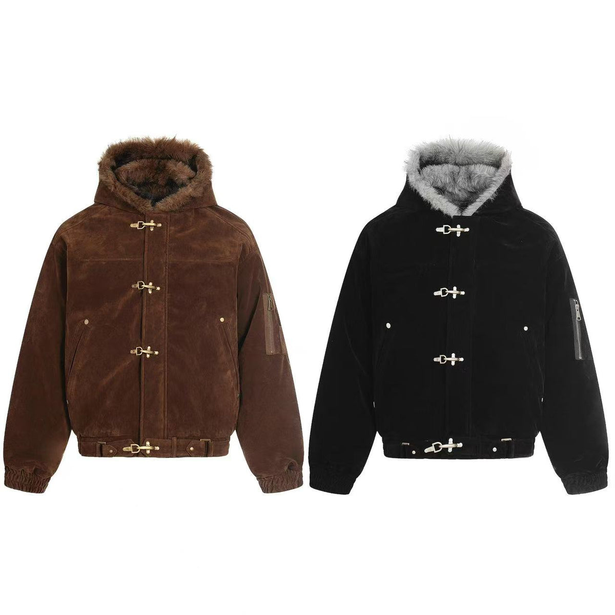 Vintage Faux-Fur Collar Hooded Jacket - OMYGOODS