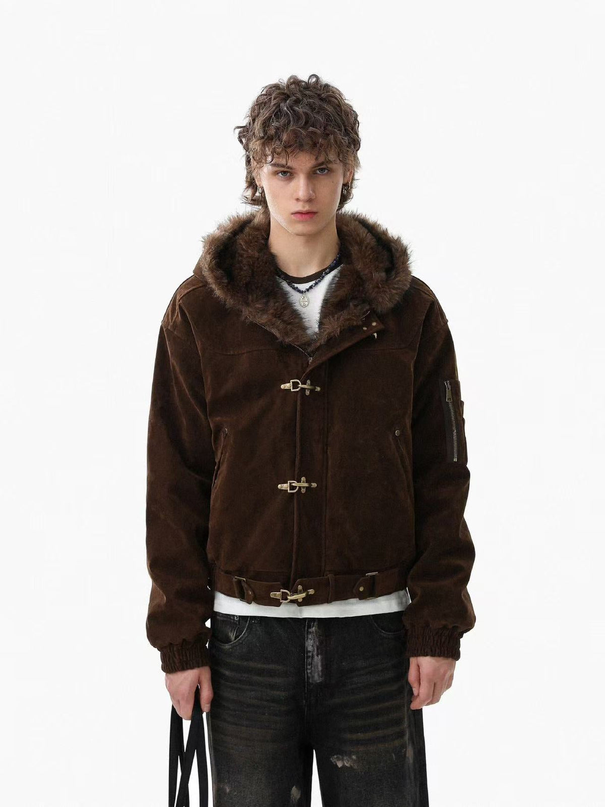 Vintage Faux-Fur Collar Hooded Jacket - OMYGOODS
