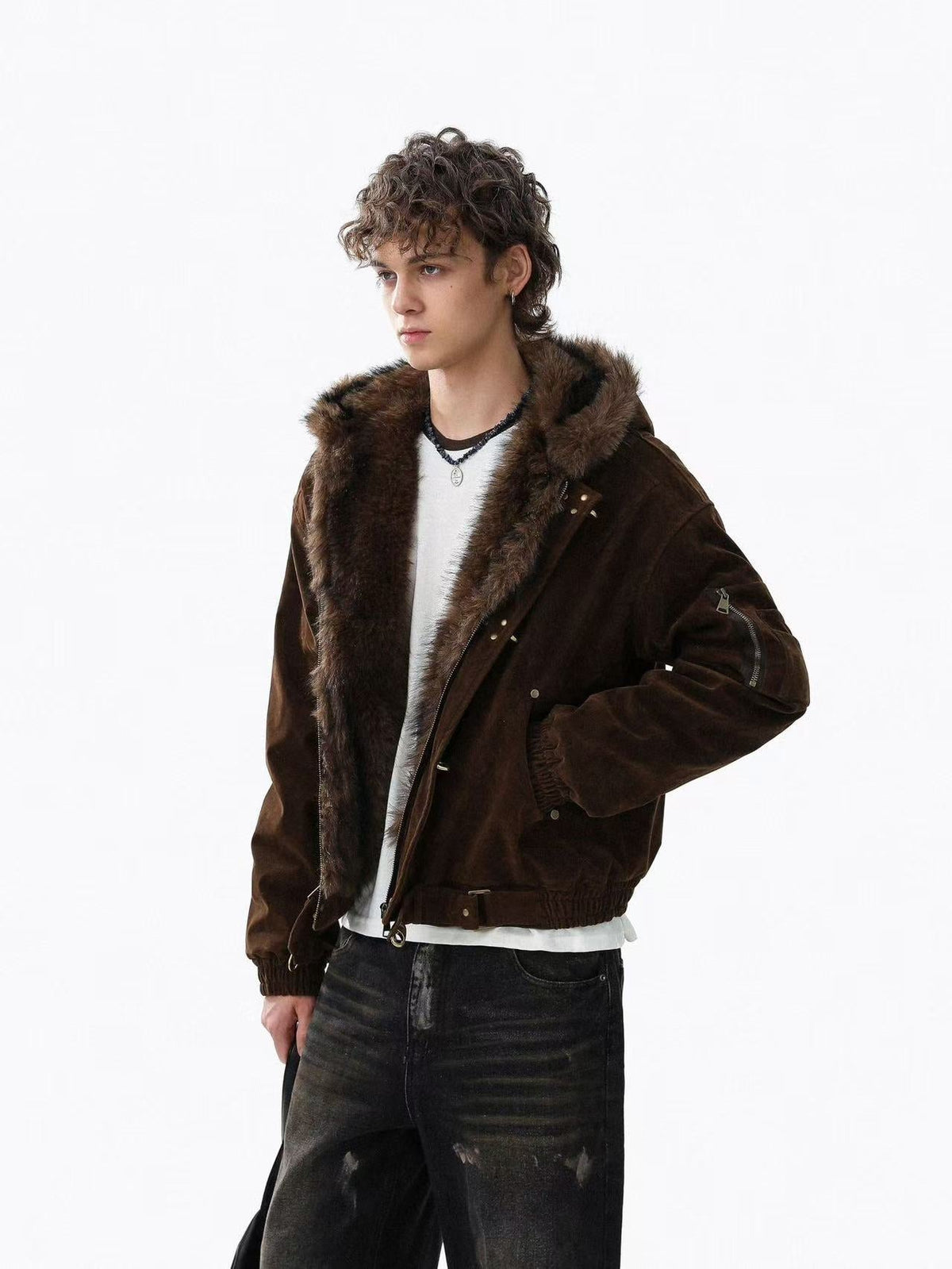 Vintage Faux-Fur Collar Hooded Jacket - OMYGOODS