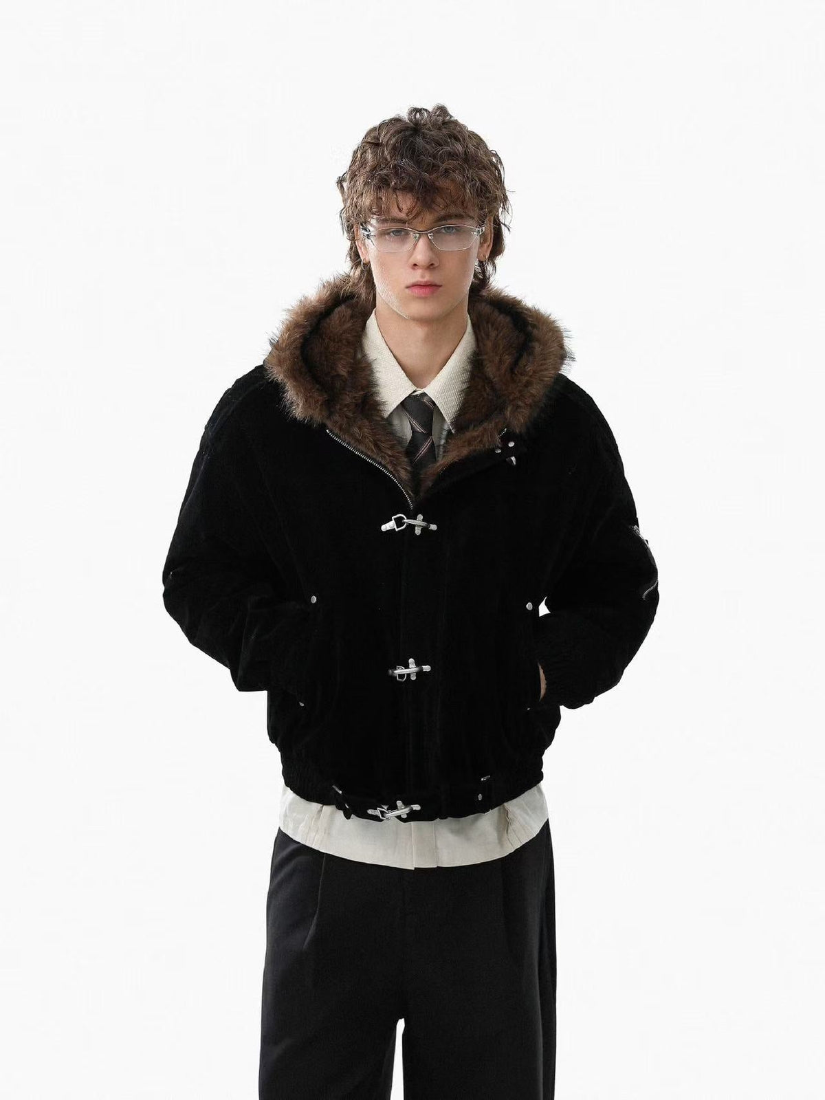 Vintage Faux-Fur Collar Hooded Jacket - OMYGOODS