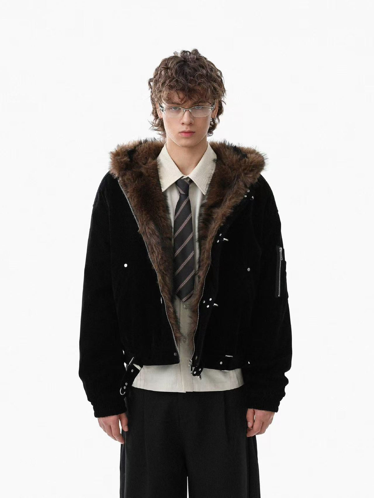Vintage Faux-Fur Collar Hooded Jacket - OMYGOODS