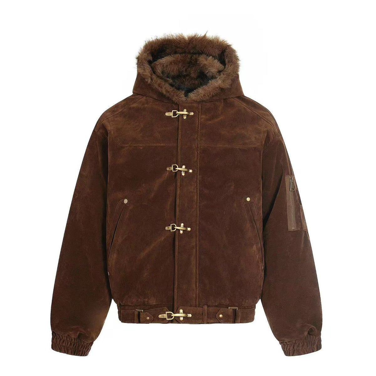 Vintage Faux-Fur Collar Hooded Jacket - OMYGOODS