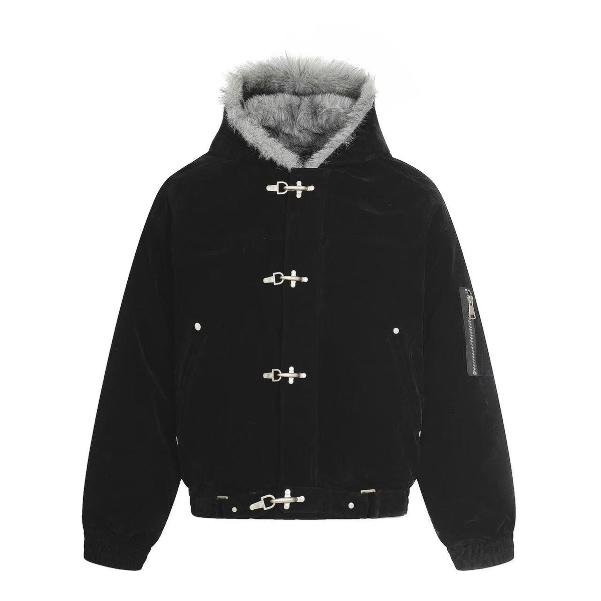 Vintage Faux-Fur Collar Hooded Jacket - OMYGOODS