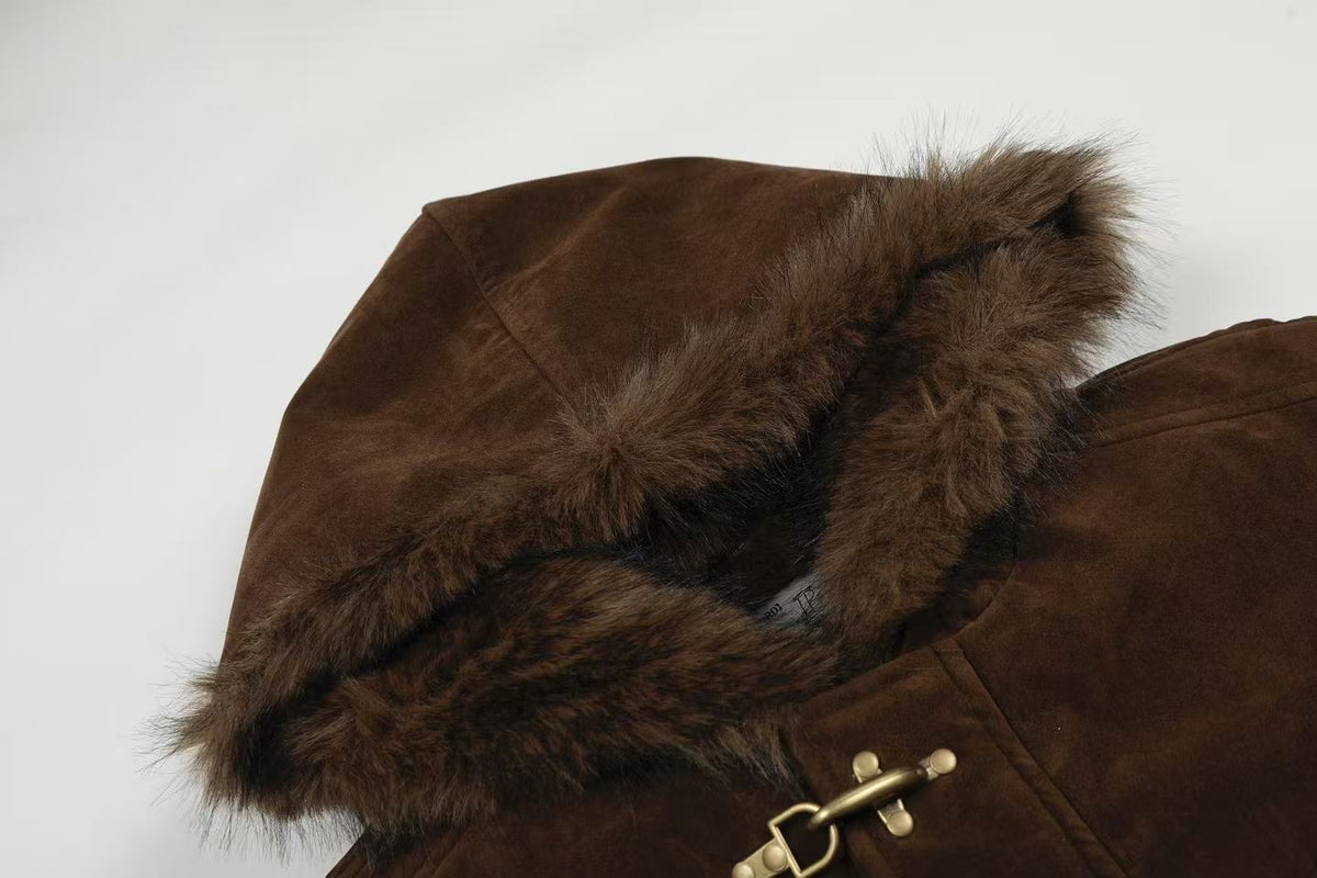 Vintage Faux-Fur Collar Hooded Jacket - OMYGOODS