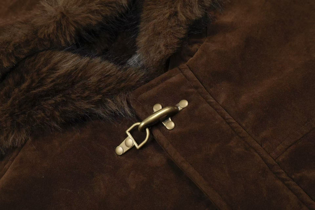 Vintage Faux-Fur Collar Hooded Jacket - OMYGOODS