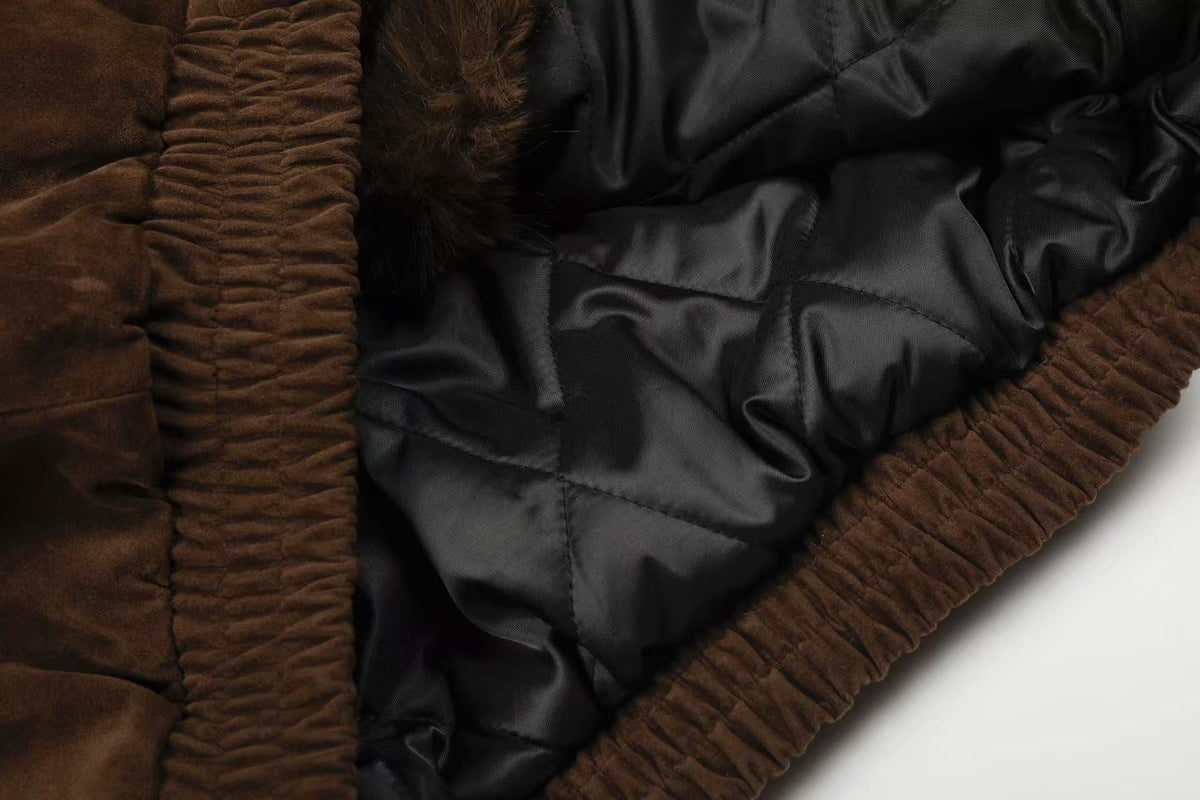 Vintage Faux-Fur Collar Hooded Jacket - OMYGOODS