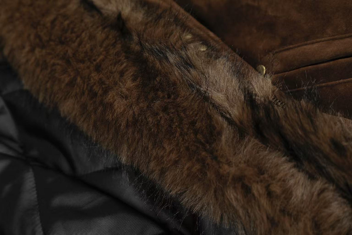 Vintage Faux-Fur Collar Hooded Jacket - OMYGOODS