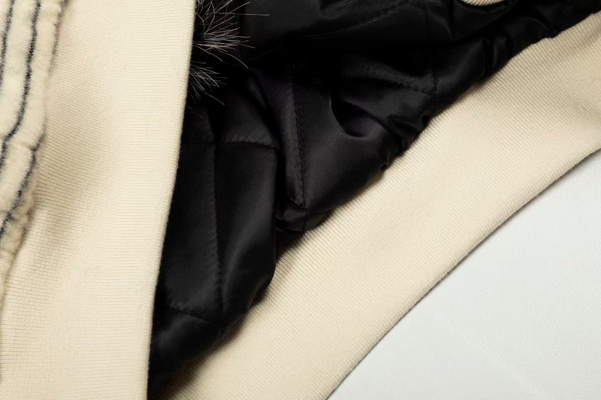 Striped Faux-Fur Collar Hooded Jacket - OMYGOODS