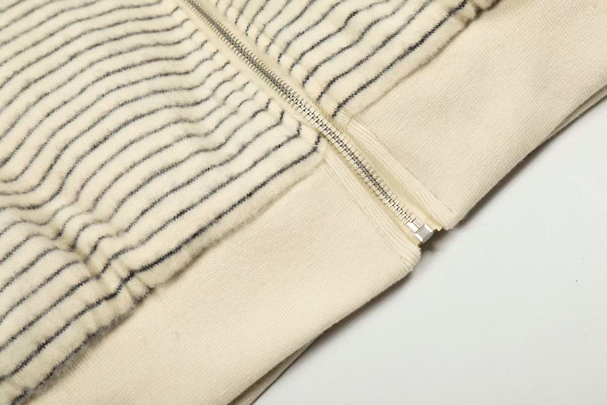 Striped Faux-Fur Collar Hooded Jacket - OMYGOODS