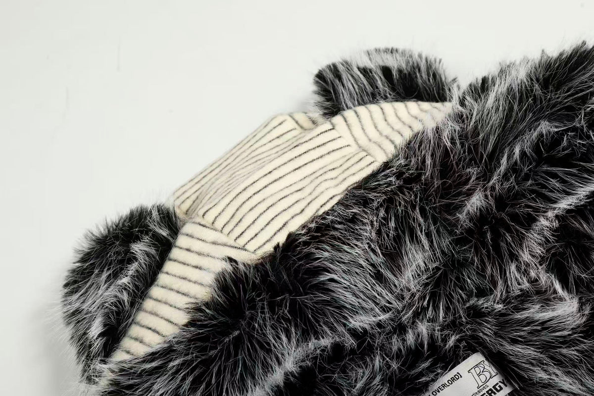 Striped Faux-Fur Collar Hooded Jacket - OMYGOODS