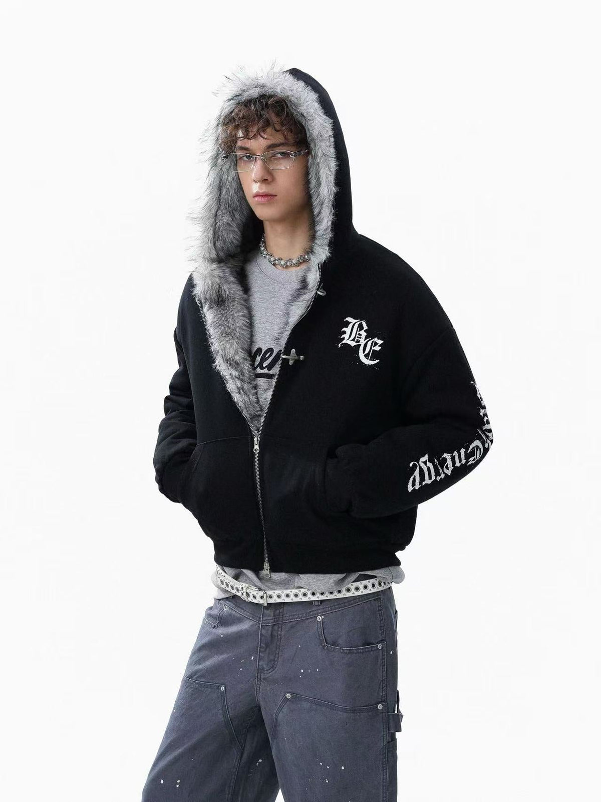 Letter-Print Plush Hooded Jacket - OMYGOODS