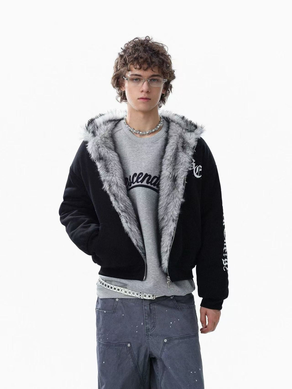 Letter-Print Plush Hooded Jacket - OMYGOODS