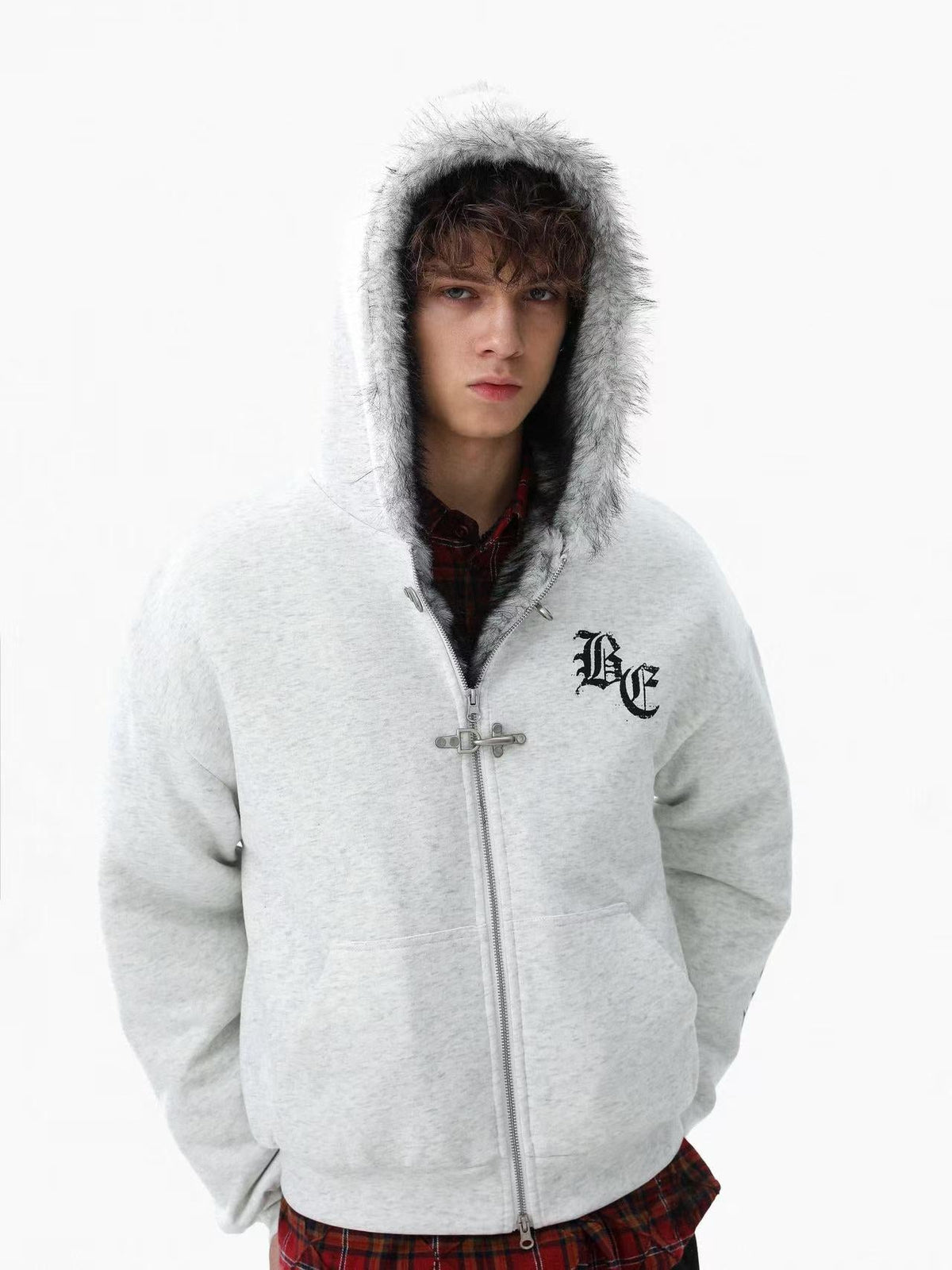 Letter-Print Plush Hooded Jacket - OMYGOODS
