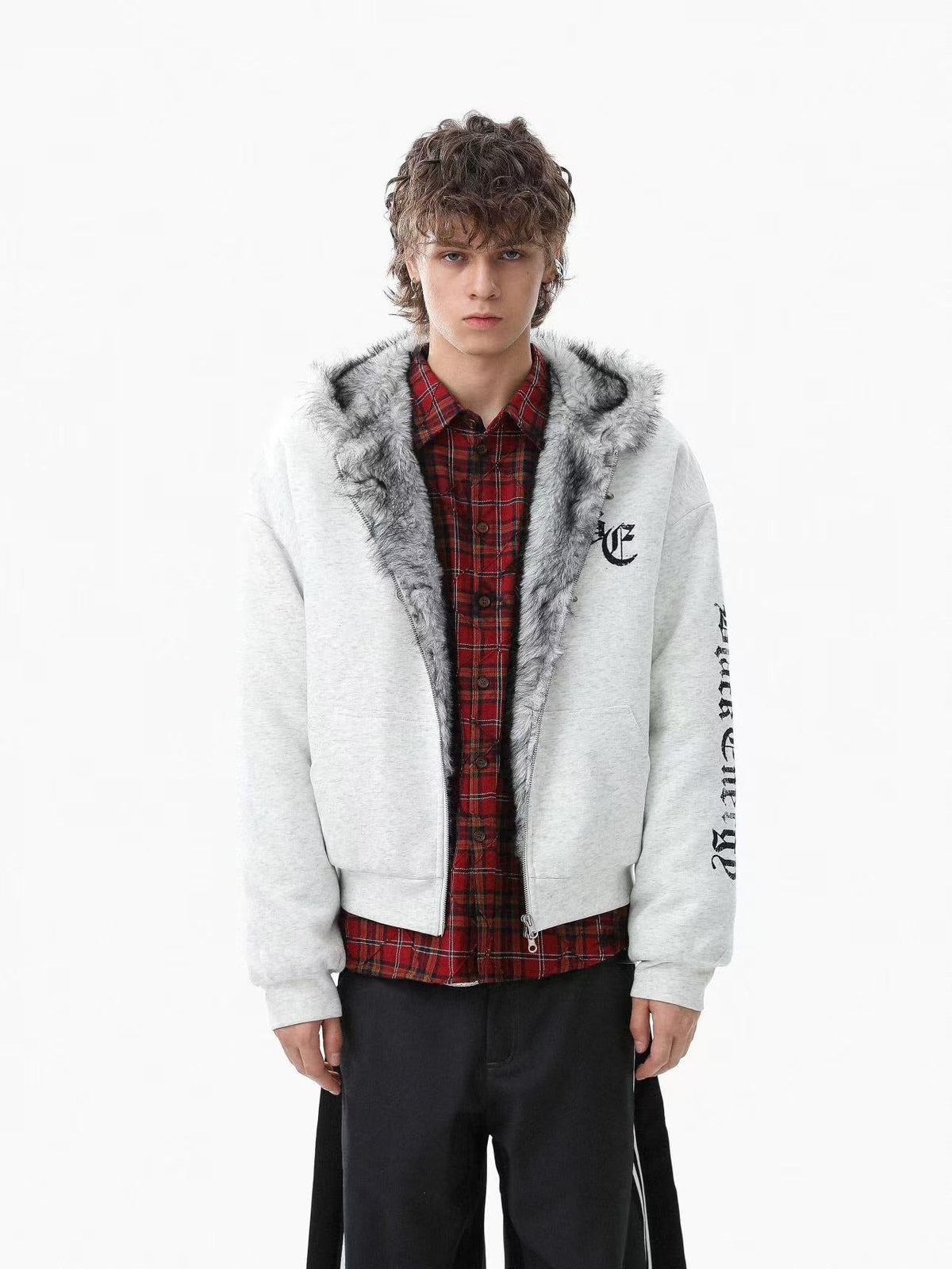 Letter-Print Plush Hooded Jacket - OMYGOODS