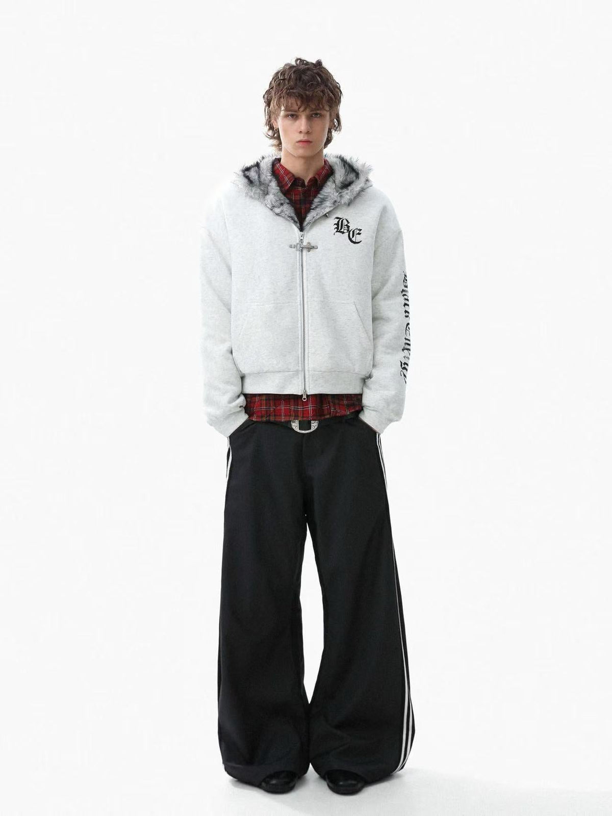 Letter-Print Plush Hooded Jacket - OMYGOODS