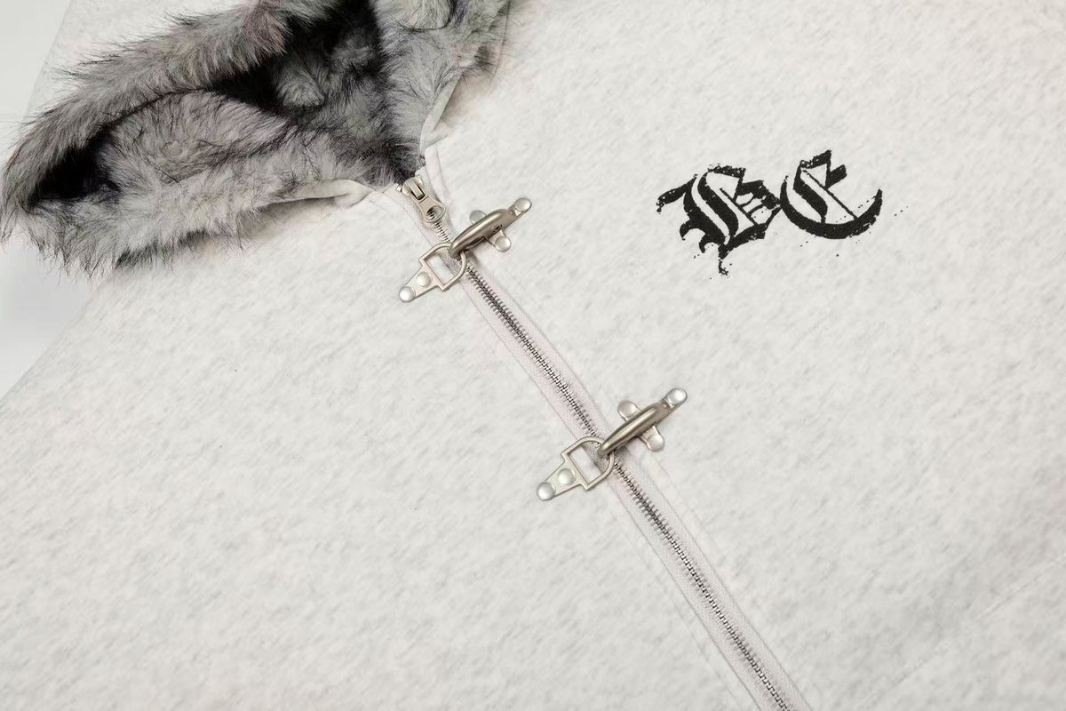 Letter-Print Plush Hooded Jacket - OMYGOODS
