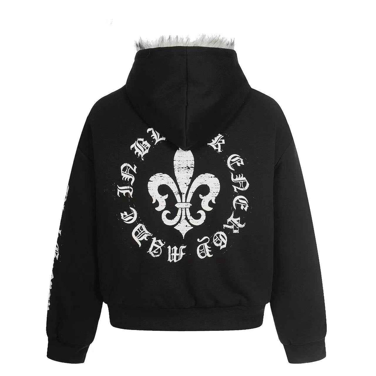 Letter-Print Plush Hooded Jacket
