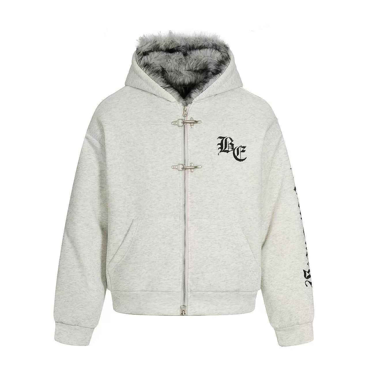 Letter-Print Plush Hooded Jacket