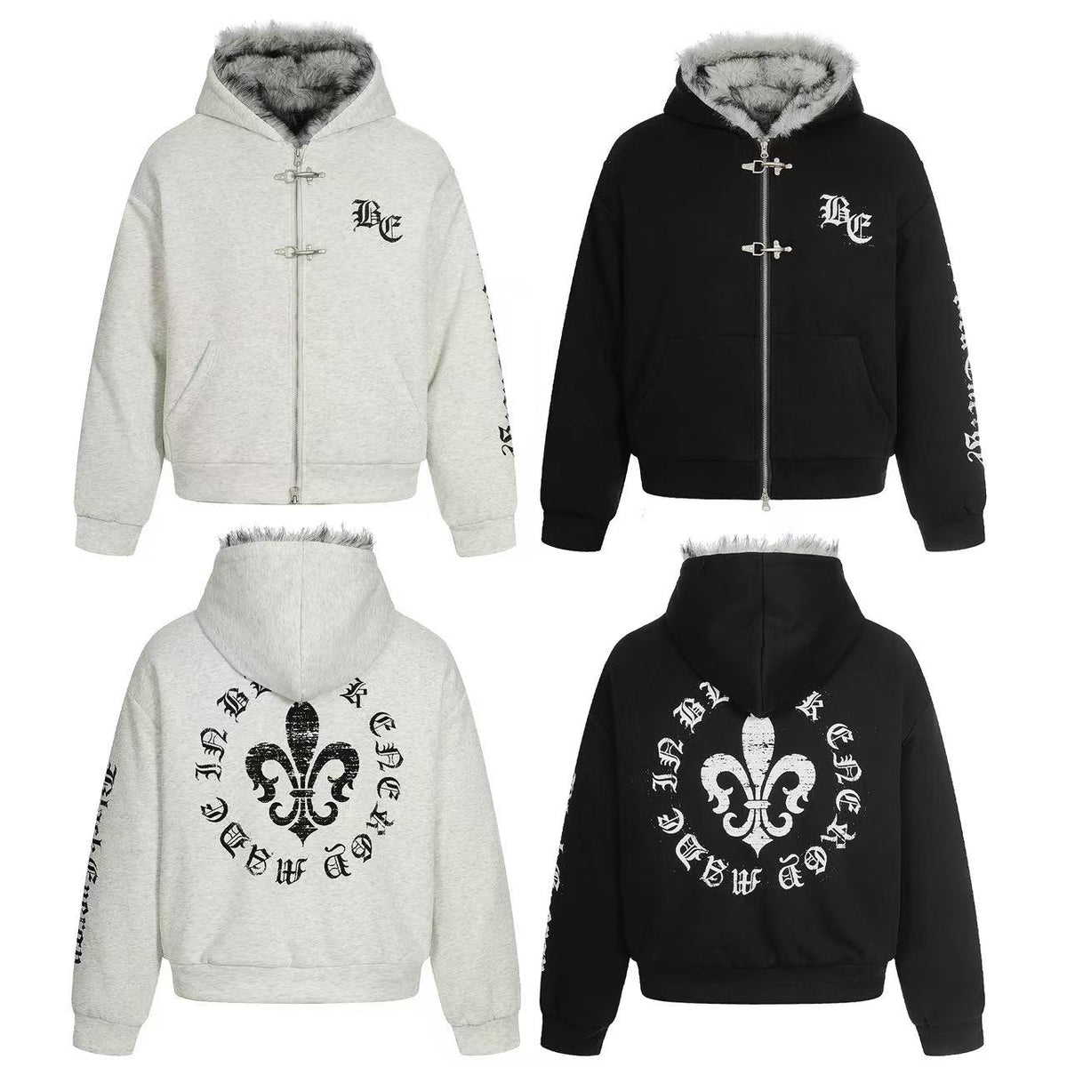 Letter-Print Plush Hooded Jacket - OMYGOODS