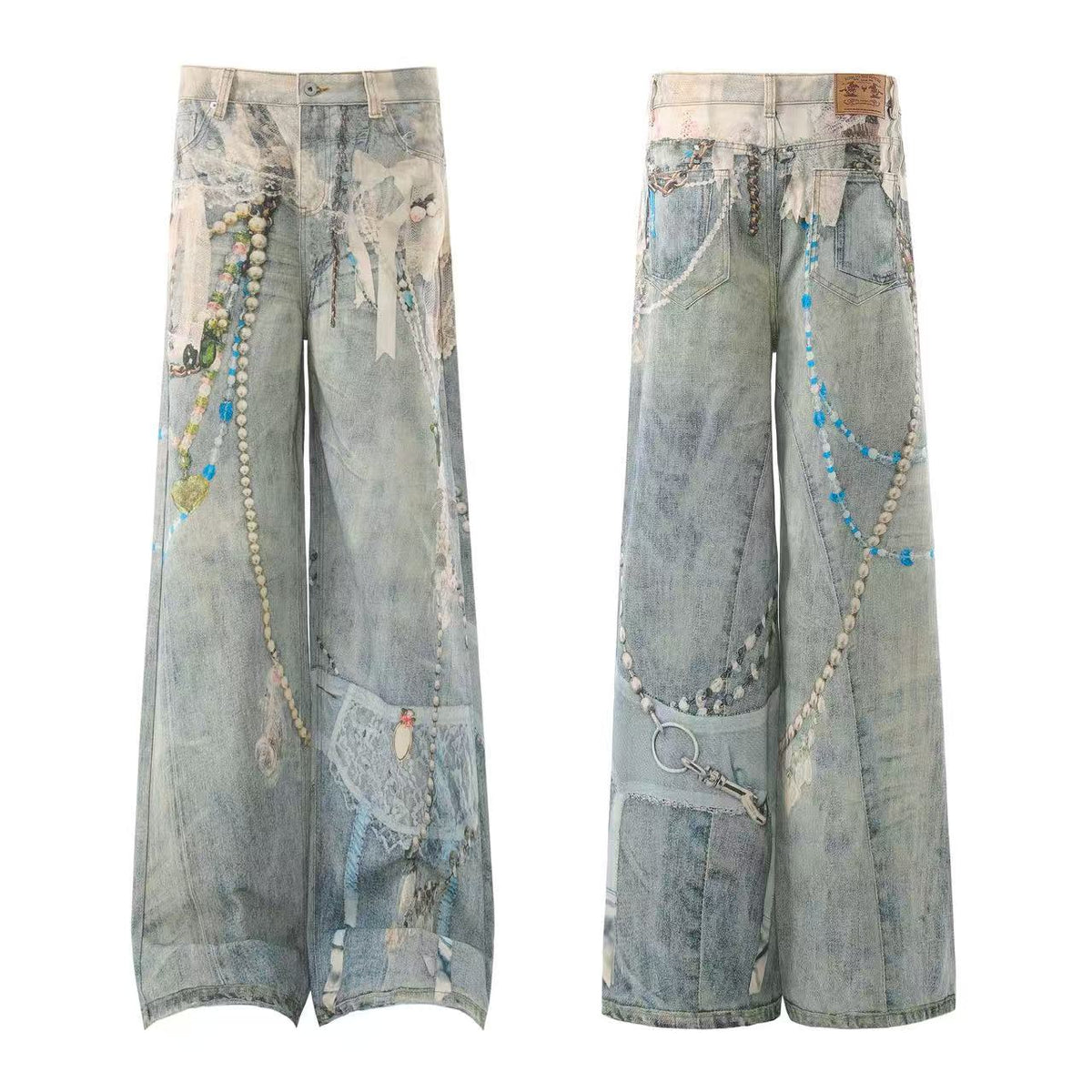 Street-Style 3D-Print Graffiti Wide-Leg Jeans - OMYGOODS