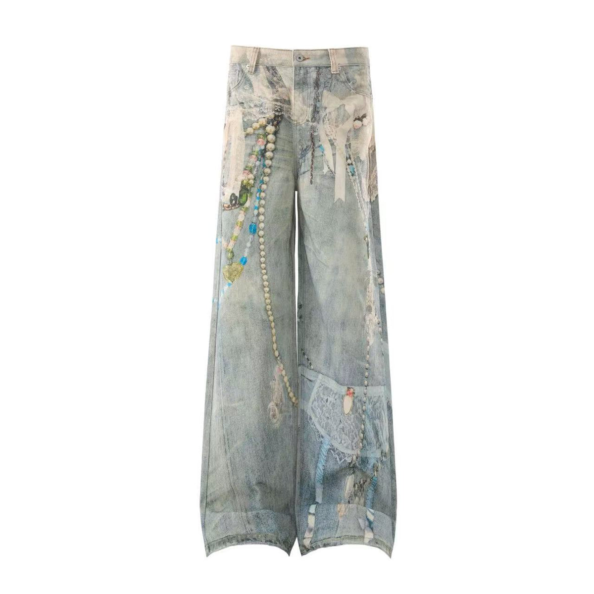 Street-Style 3D-Print Graffiti Wide-Leg Jeans - OMYGOODS