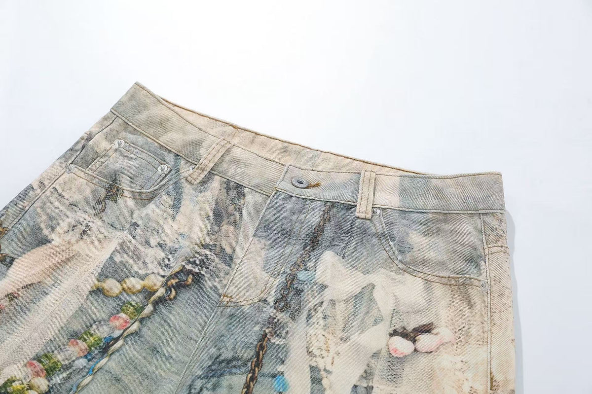 Street-Style 3D-Print Graffiti Wide-Leg Jeans - OMYGOODS