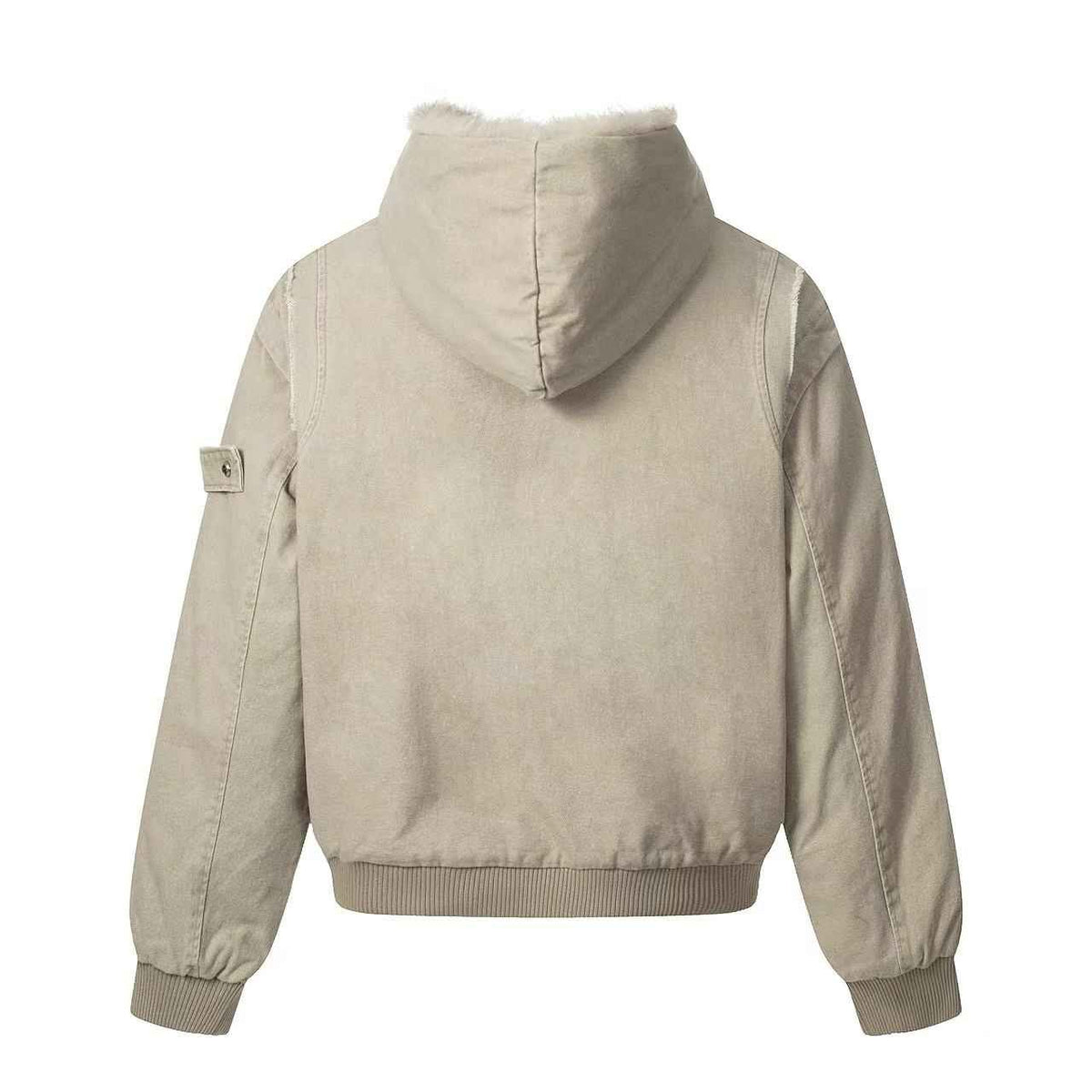 Vintage Stitch Detail Faux-Fur Collar Hooded Jacket