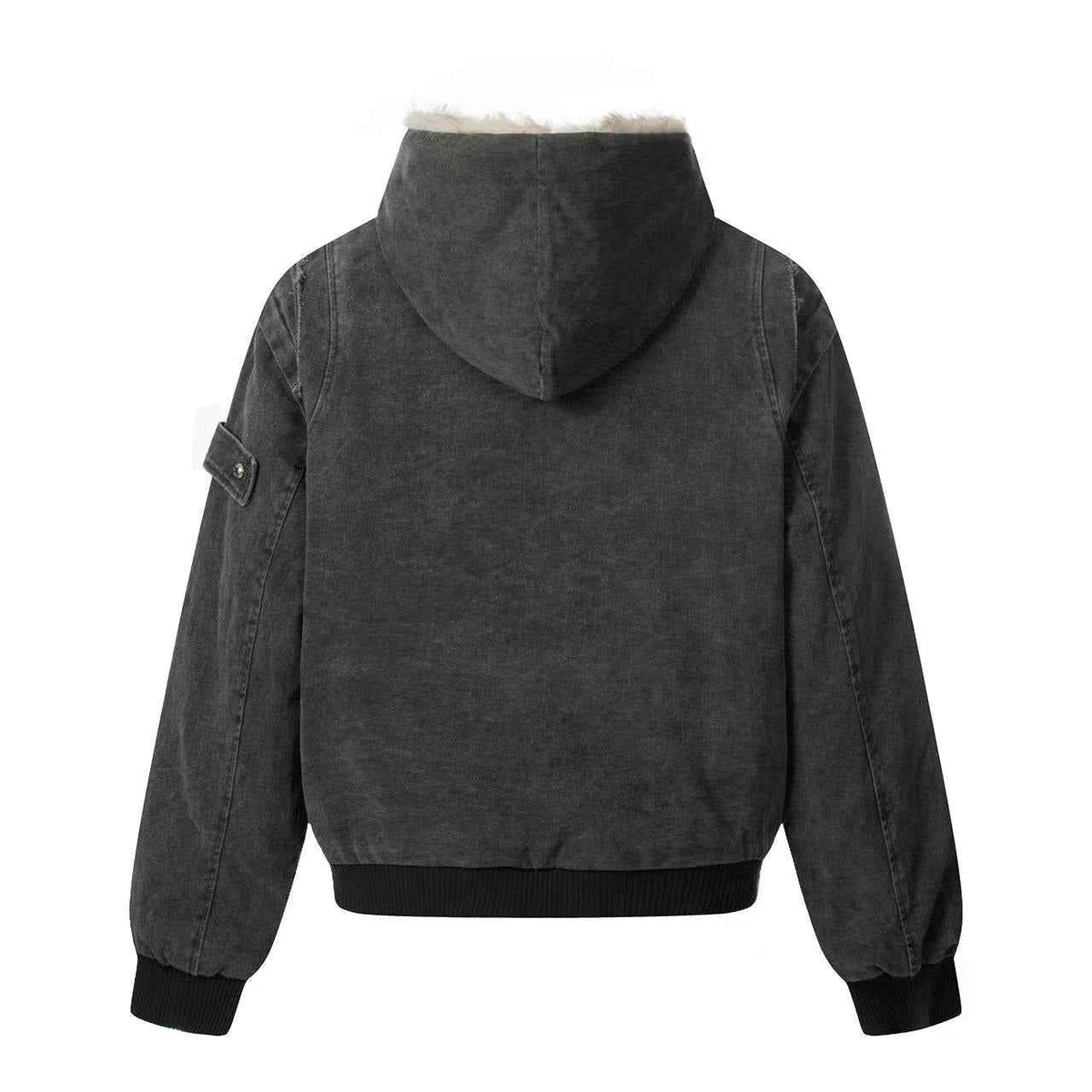 Vintage Stitch Detail Faux-Fur Collar Hooded Jacket