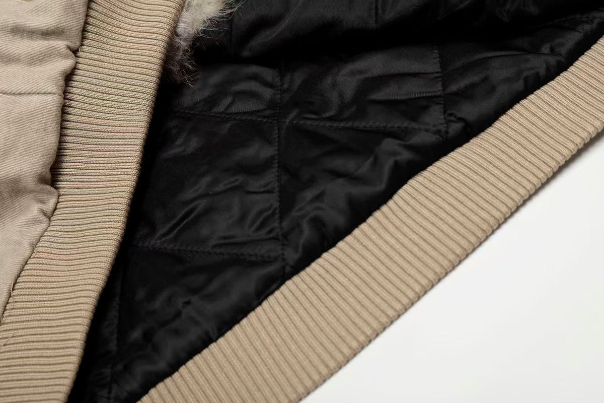 Vintage Stitch Detail Faux-Fur Collar Hooded Jacket - OMYGOODS