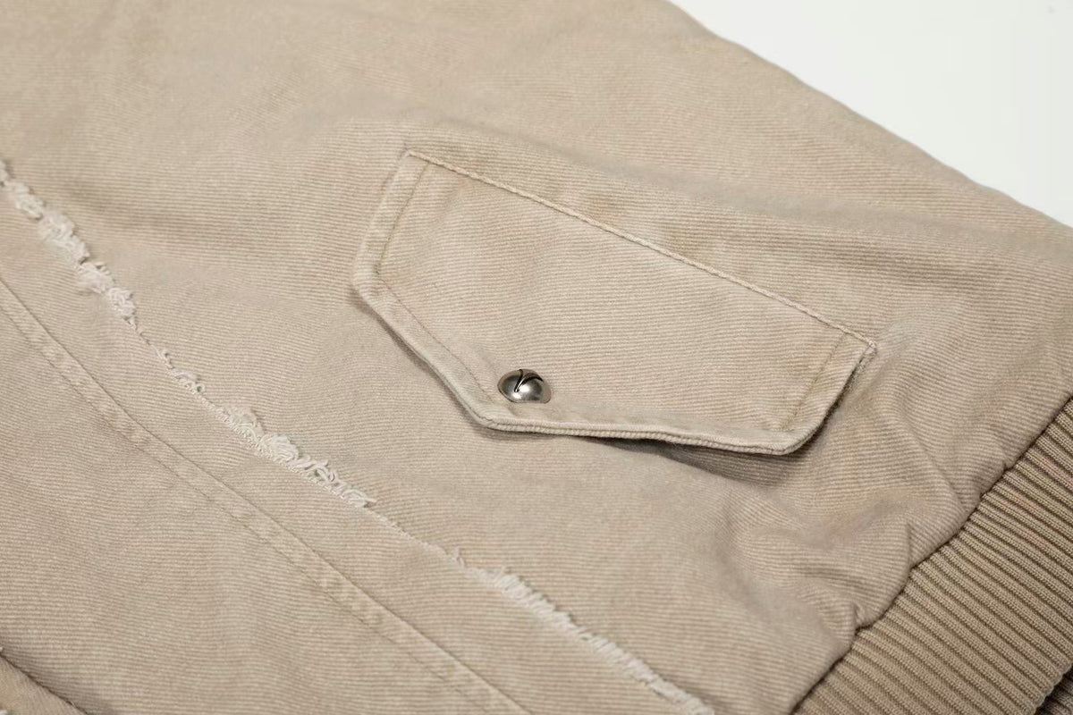 Vintage Stitch Detail Faux-Fur Collar Hooded Jacket - OMYGOODS