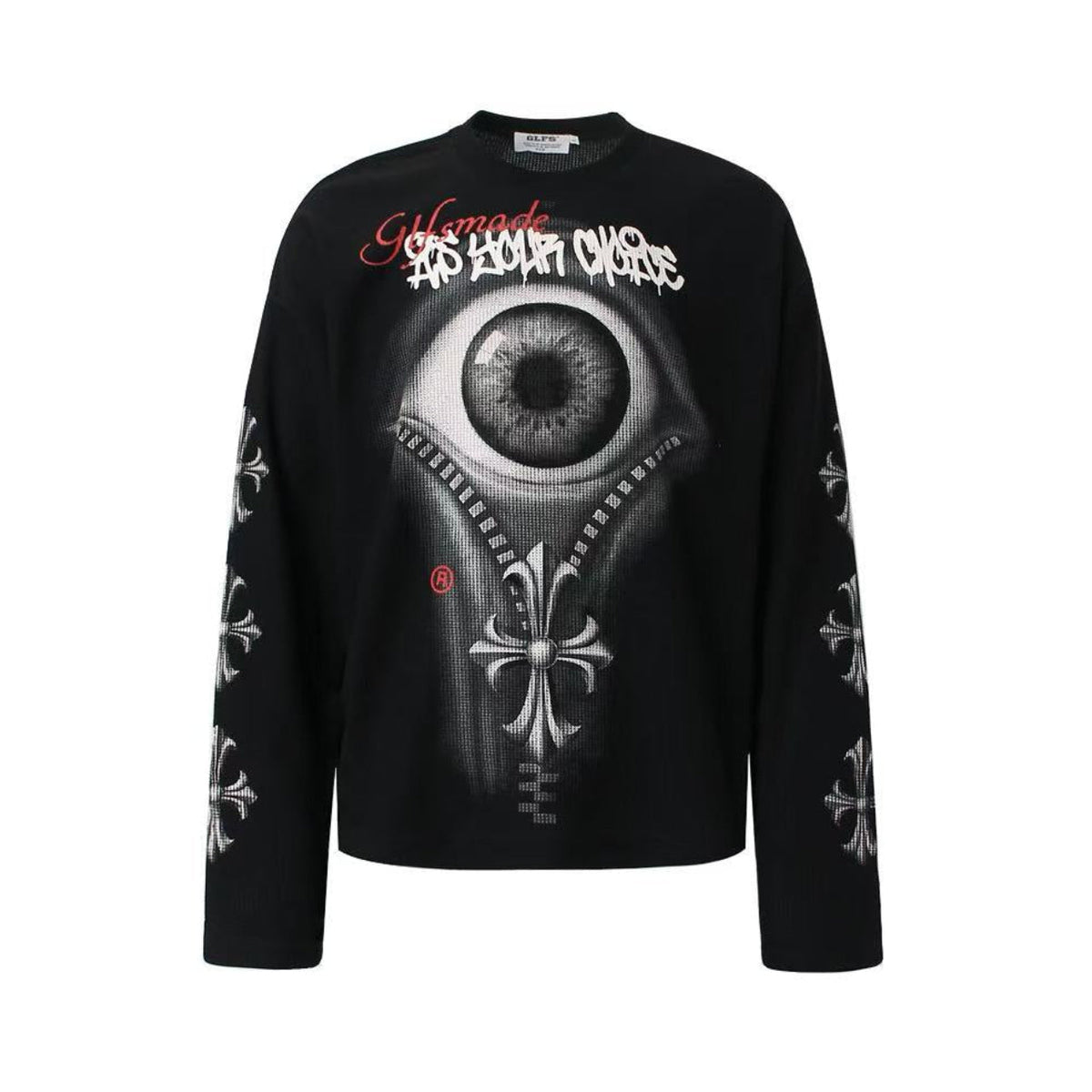 Dark Eye 3D Print Waffle Knit Long Sleeve - OMYGOODS