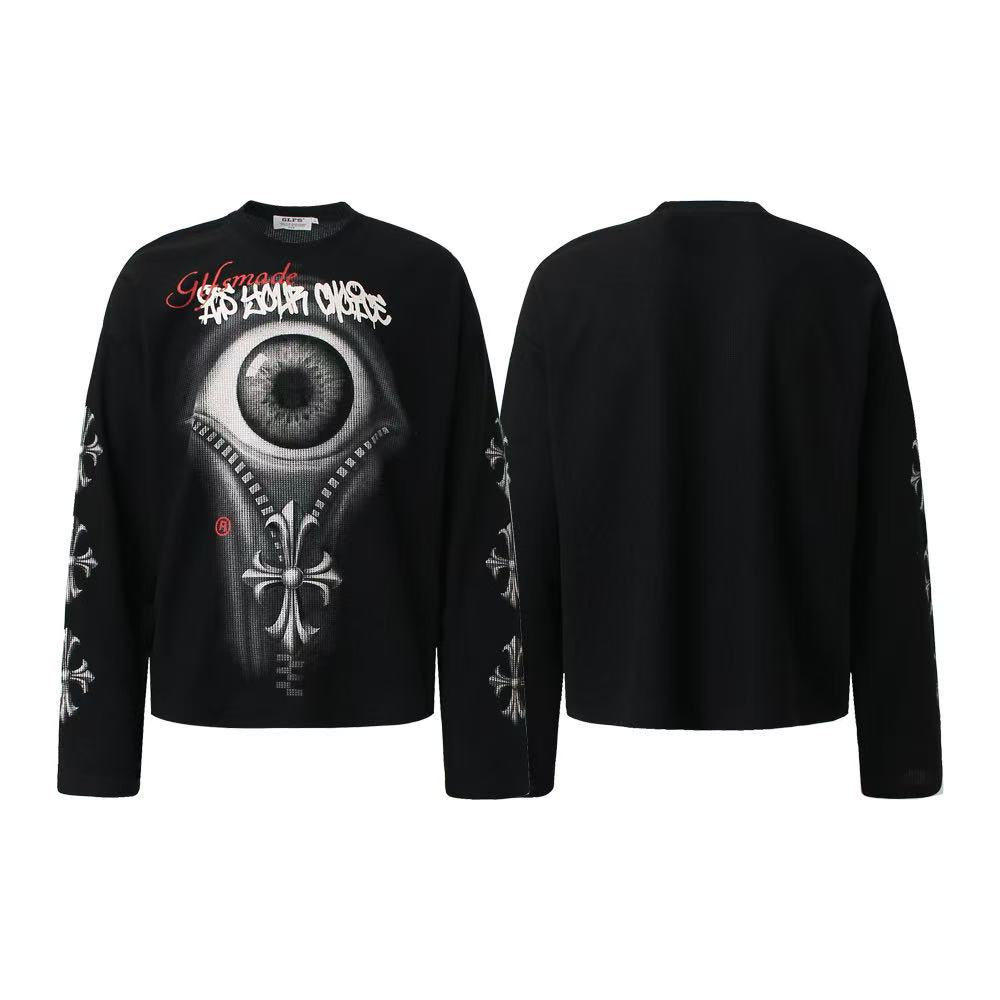 Dark Eye 3D Print Waffle Knit Long Sleeve - OMYGOODS