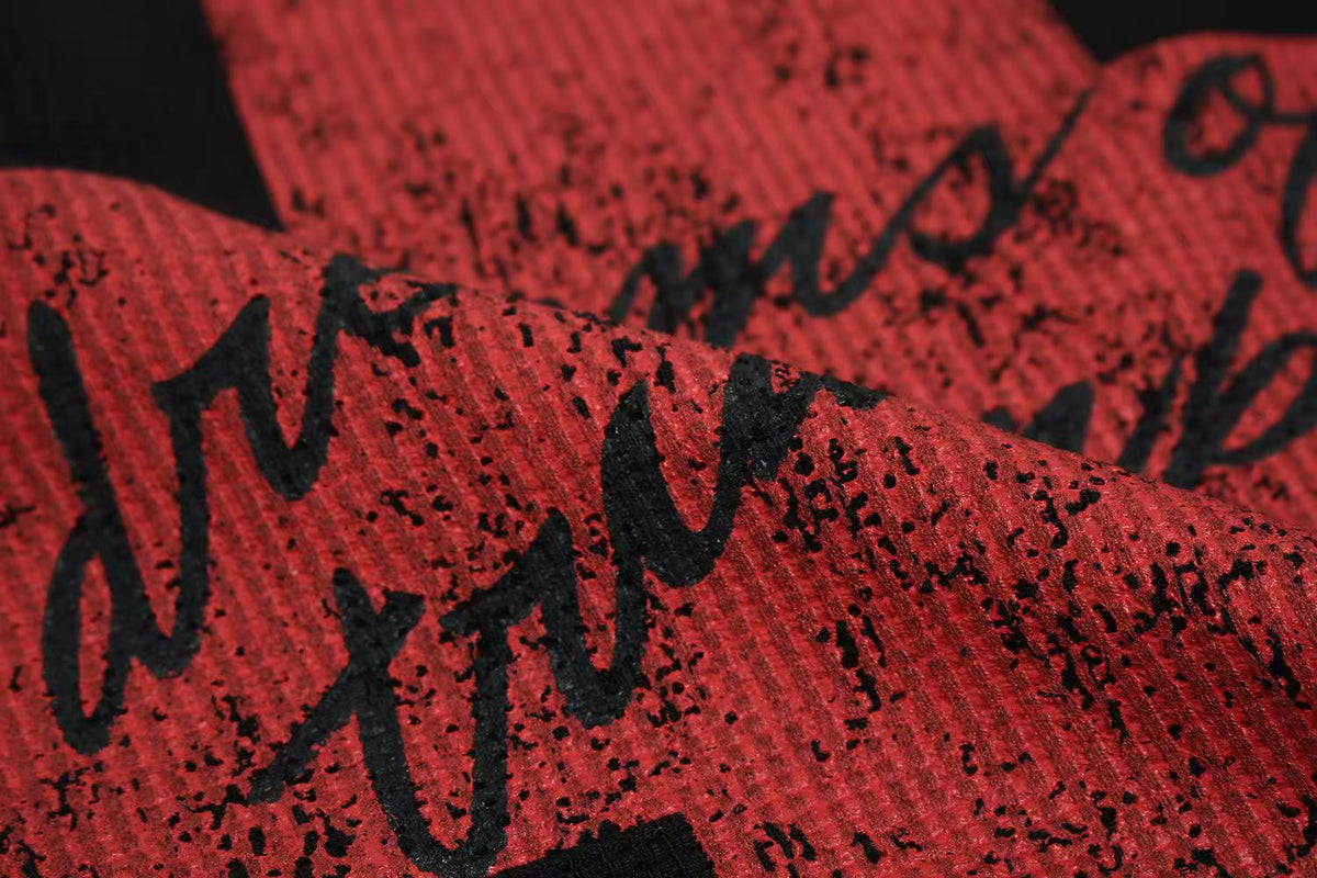 Streetwear Red Cross Print Waffle Knit Long Sleeve - OMYGOODS