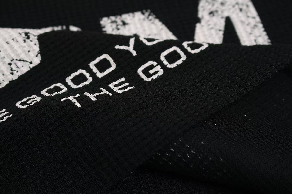 Streetwear Red Cross Print Waffle Knit Long Sleeve - OMYGOODS