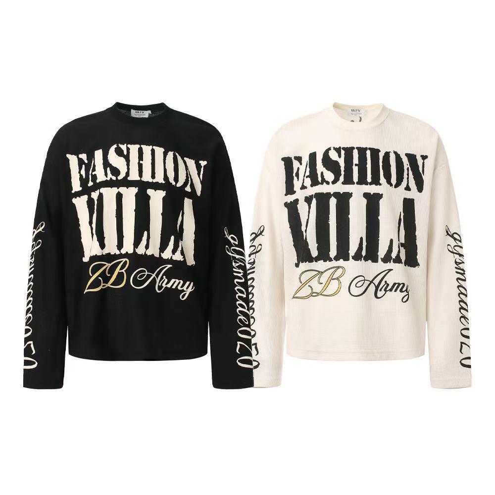 Streetwear Typography Waffle Knit Long Sleeve - OMYGOODS