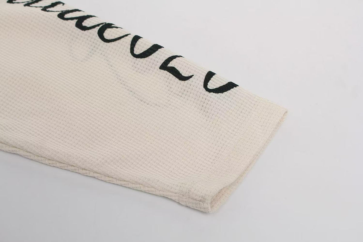 Streetwear Typography Waffle Knit Long Sleeve - OMYGOODS