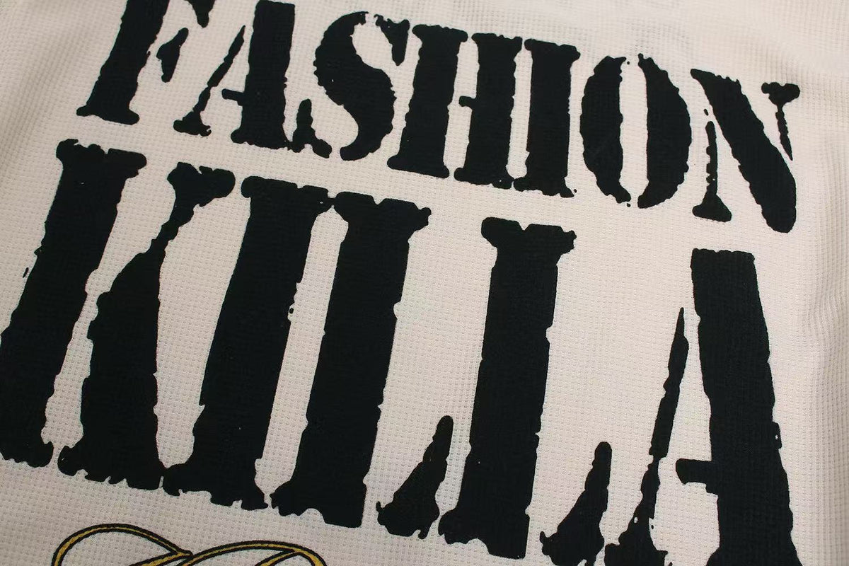 Streetwear Typography Waffle Knit Long Sleeve - OMYGOODS