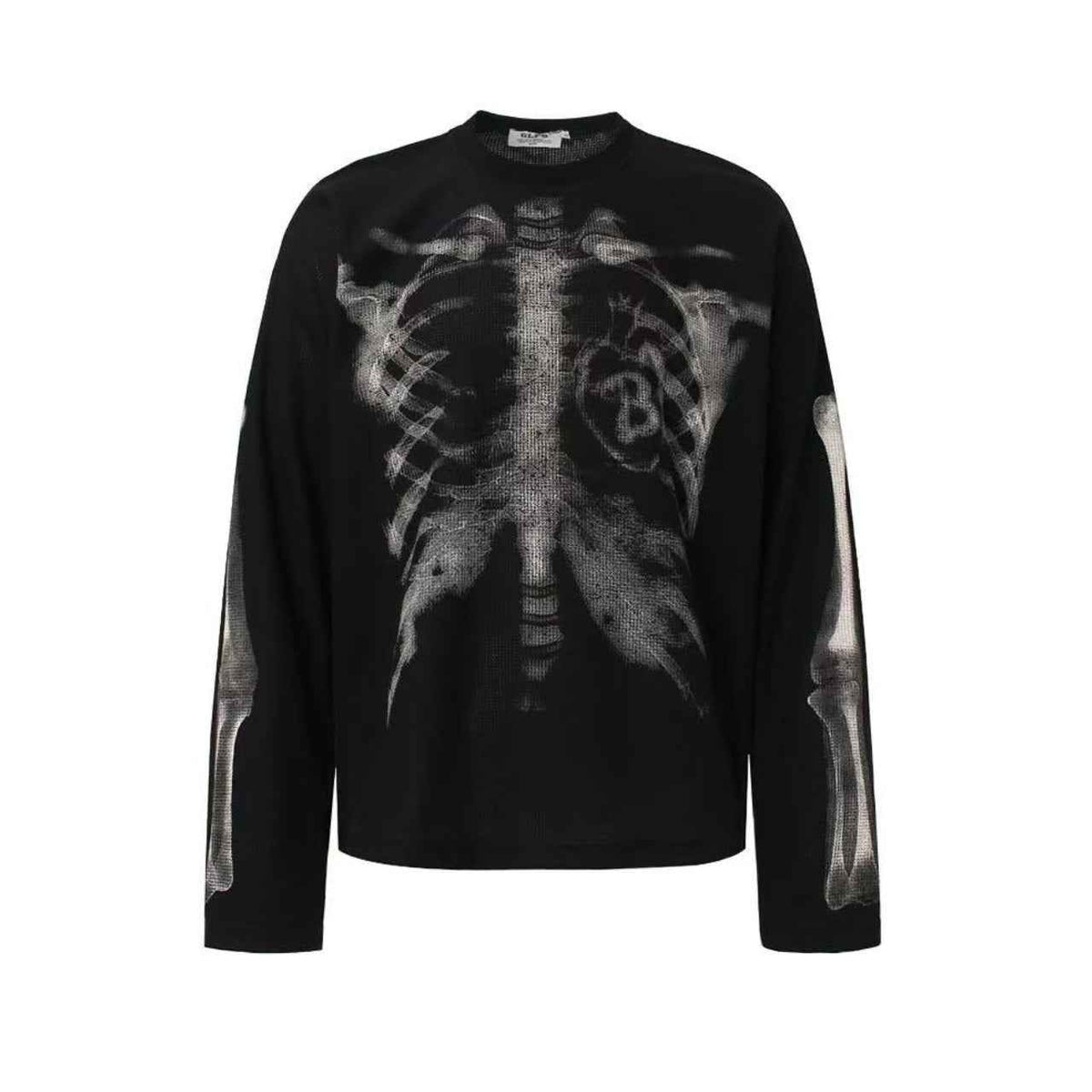 Streetwear Bone Print Waffle Knit Long Sleeve