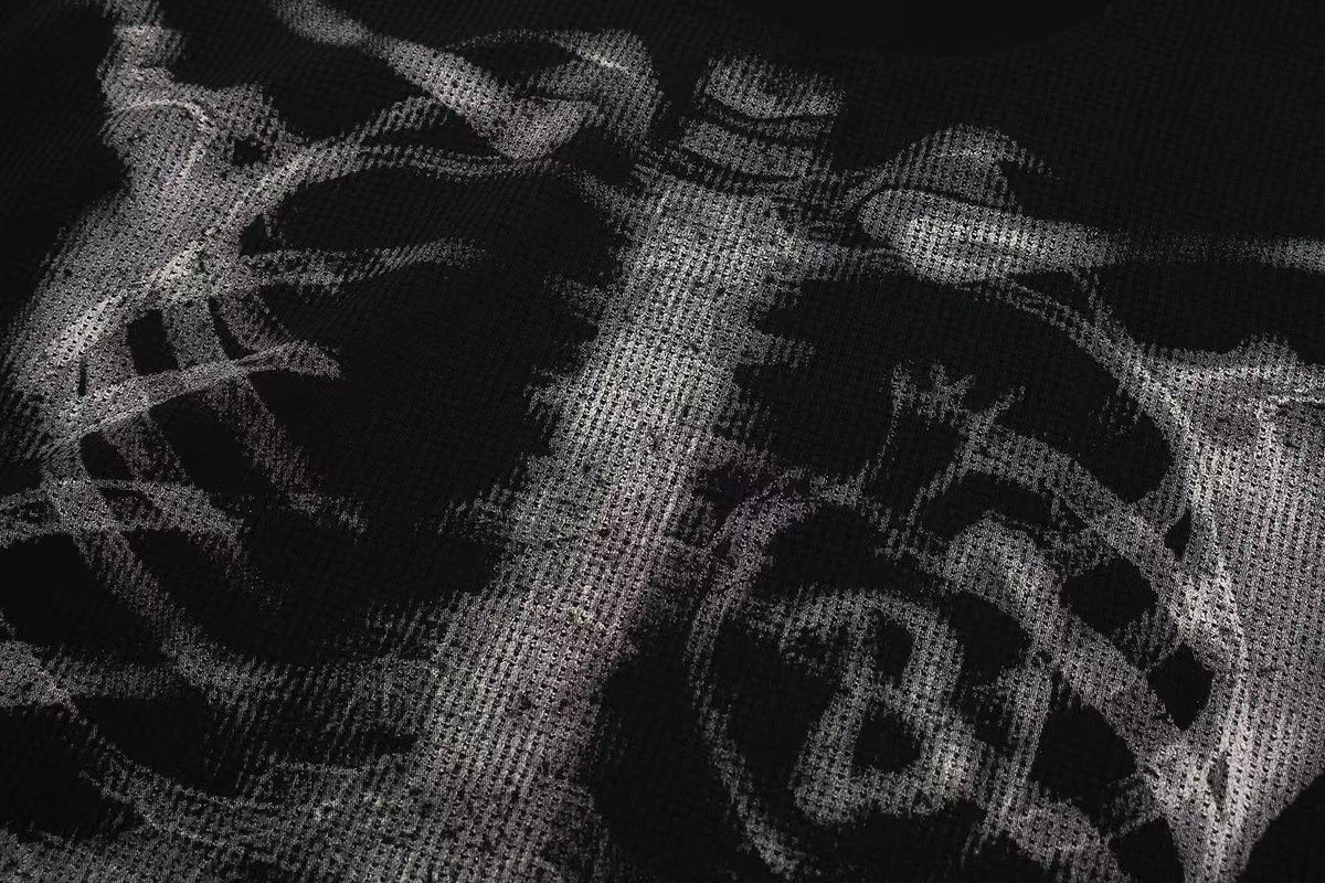 Streetwear Bone Print Waffle Knit Long Sleeve - OMYGOODS