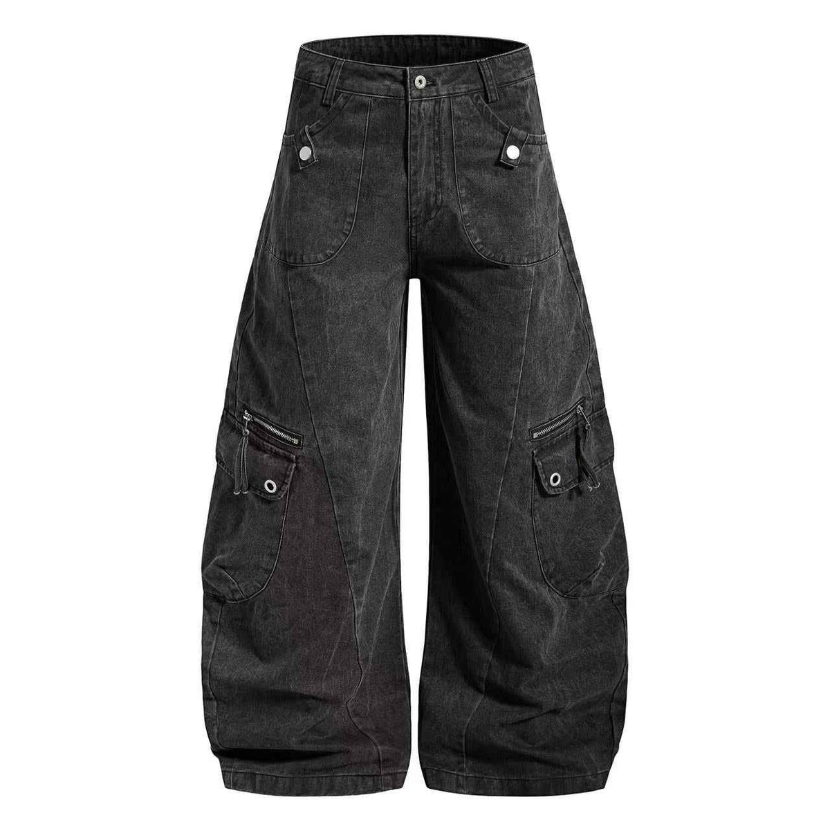 Vintage Button-Flap Wide-Leg Cargo Pants - OMYGOODS