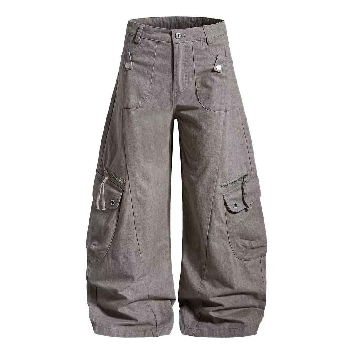 Vintage Button-Flap Wide-Leg Cargo Pants - OMYGOODS