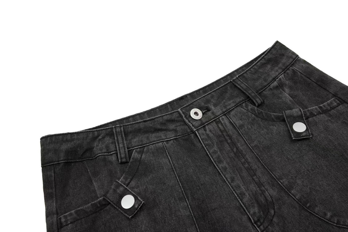 Vintage Button-Flap Wide-Leg Cargo Pants - OMYGOODS