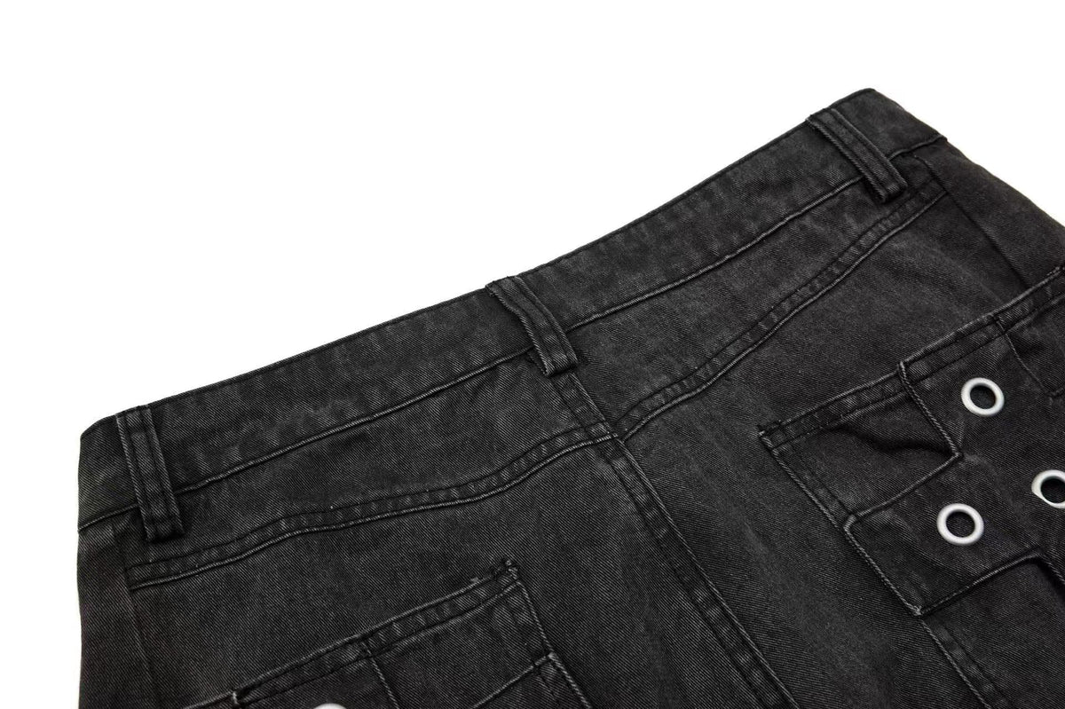 Vintage Button-Flap Wide-Leg Cargo Pants - OMYGOODS