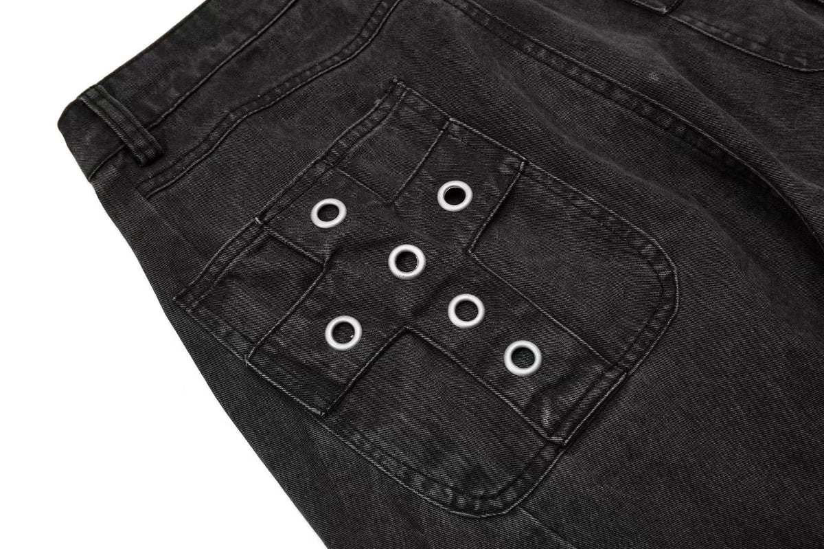 Vintage Button-Flap Wide-Leg Cargo Pants - OMYGOODS