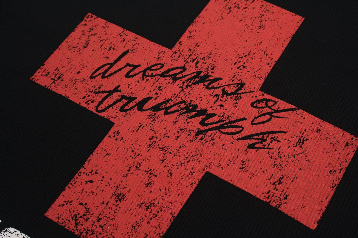 Streetwear Red Cross Print Short Sleeve - OMYGOODS