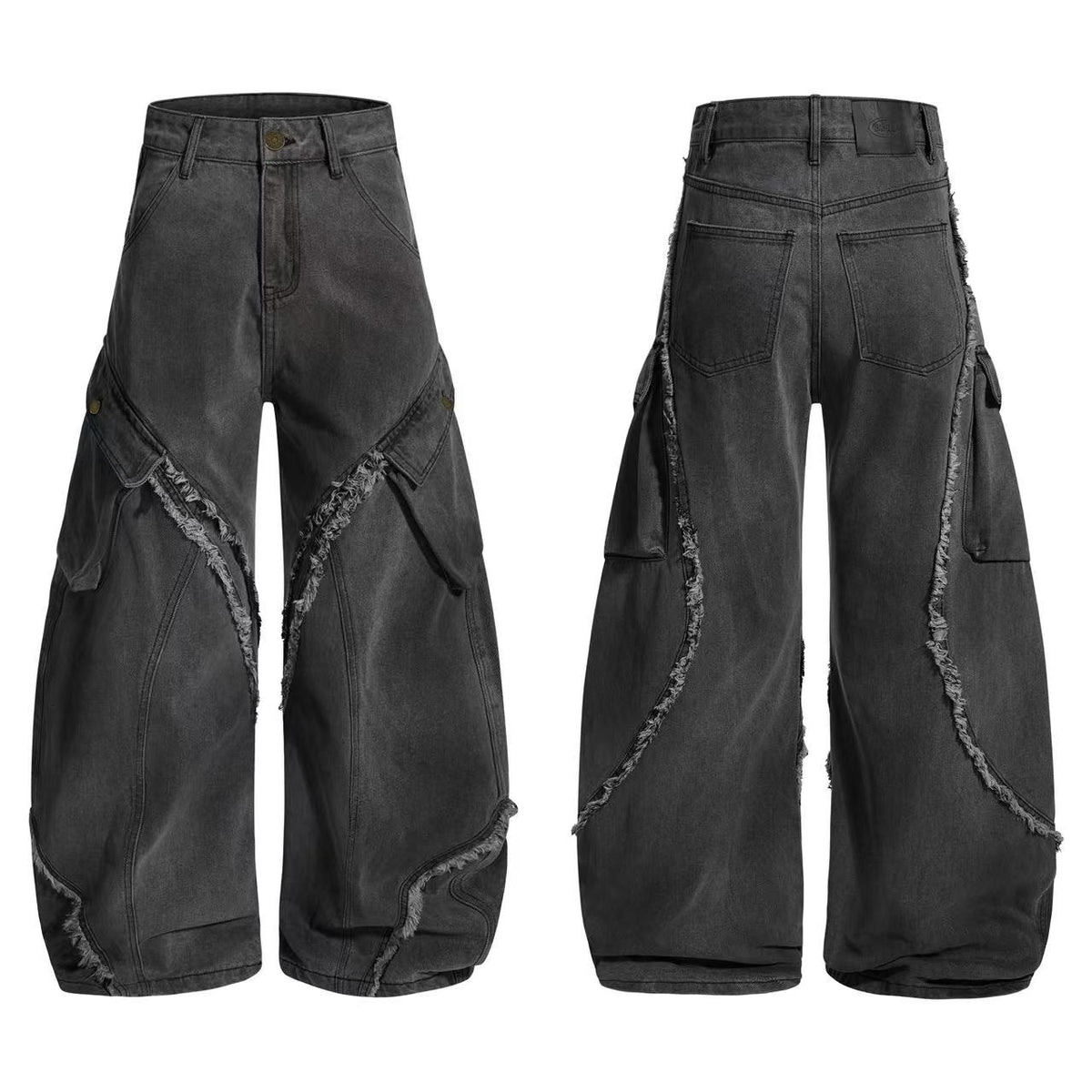 Distressed Stitch Wide-Leg Jeans - OMYGOODS